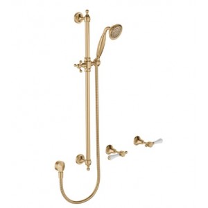 Lillian Lever Rail Shower Set, Urban Brass with Ceramic White Handle